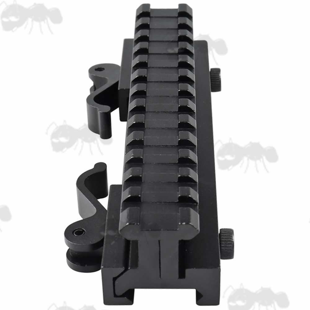 Adjustable Height Thirteen Slot Long Weaver / Picatinny Quick-Release Lever Riser Rail