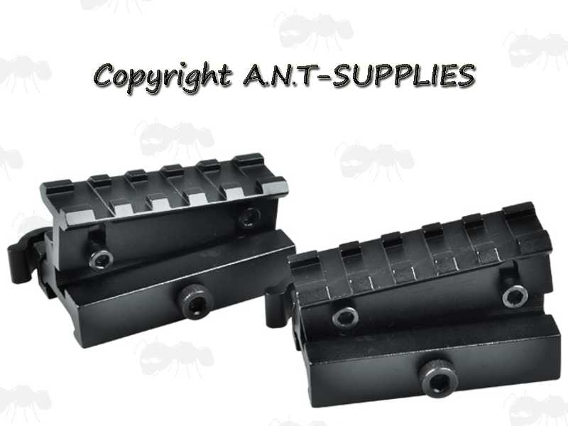 Adjustable Tilt Setup of The Five Slot Long Weaver / Picatinny Quick-Release Lever Riser Rails