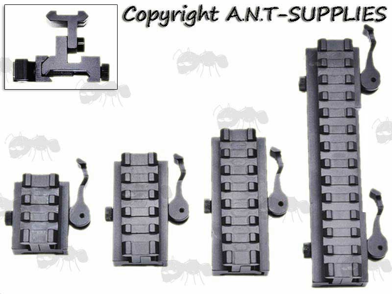 Top View of Adjustable Height Three, Five, Seven and Thirteen Slot Long Weaver / Picatinny Quick-Release Lever Riser Rails