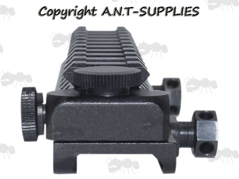 End View of The 10 Slot Weaver / Picatinny Zeroing Sight Rail with Adjustable Windage and Elevation Dials