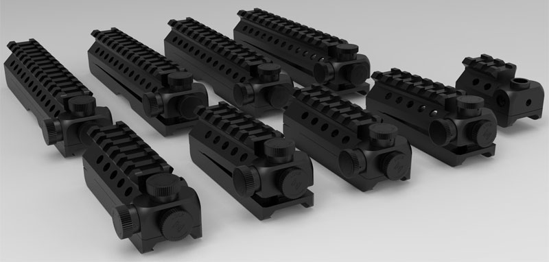 Selection of Nine Weaver / Picatinny Zeroing Sight Rails with Adjustable Windage and Elevation Dials