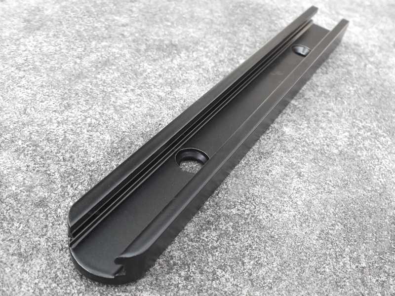 Top View of The Black Anschutz / Euro / UIT Forend T-Channel Accessory Rail, 15cm Long