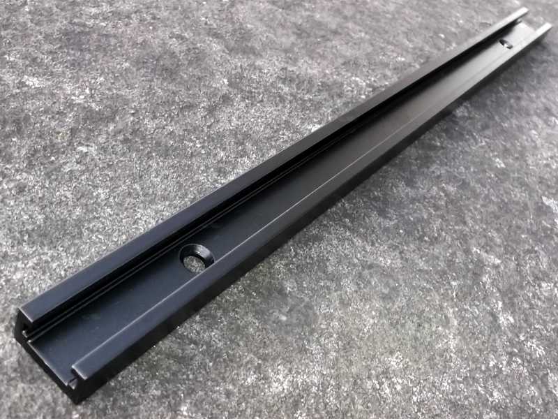 Top View of The Black Anschutz / Euro / UIT Forend T-Channel Accessory Rail, 30cm Long
