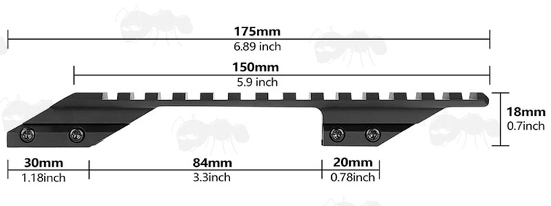 Specifications for The 11mm Dovetail to 20mm Picatinny / Weaver Forward Reach Rail Adapter