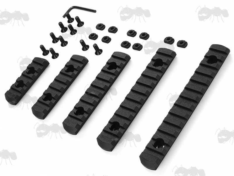 Five Piece Black Polymer M-Lok Accessory Rail Set with Fittings