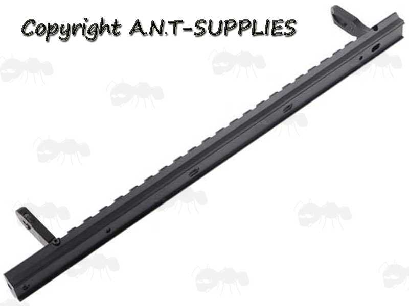 Base / Side View of The Long Weaver Rail with Built In Folded Down Flip Sights for MP7