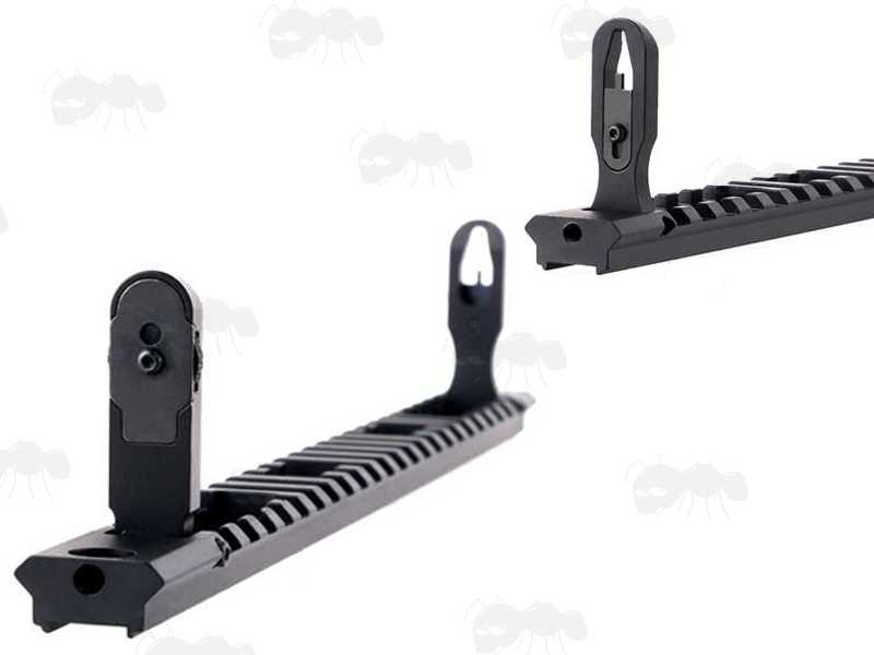 Long Weaver Rail with Built In Folded Up Flip Sights for MP7
