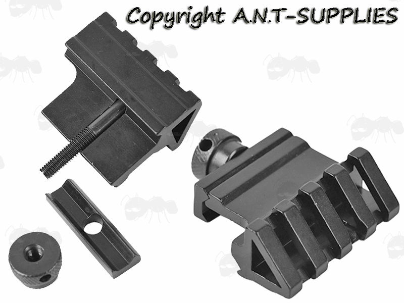 Top and Base View of The Black See Through Single Offset Rail, 20mm Weaver / Picatinny Base