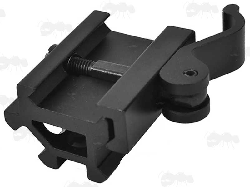 Base View of The Quick-Release Throw-Lever Weaver Rail Mount with Top and Offset Rails