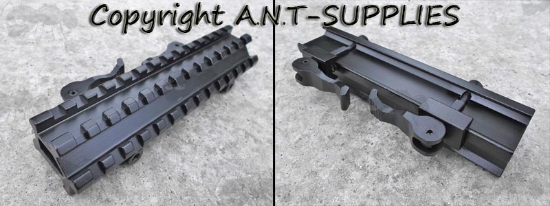 Top and Base View of The Long Quick-Release Throw-Lever Weaver Rail Mount with Top and Offset Rails