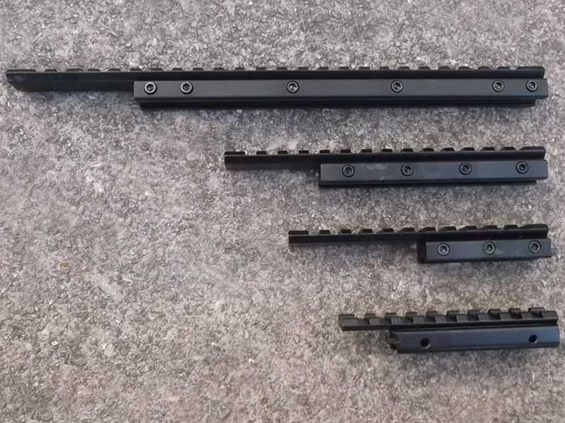 Side Profile of Four Low-Profile 9.5-11mm Dovetail to 20mm Weaver / Picatinny Forward Reach Long Rail Adapters, in Four Length Options