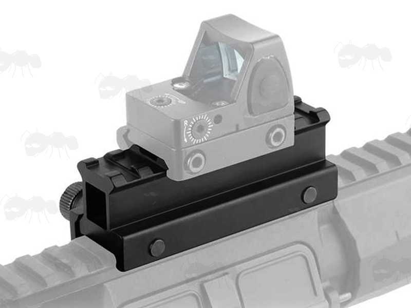 High-Profile Deluxe Weaver Rail Riser, Medium Length, Shown with Red Dot Sight Fitted