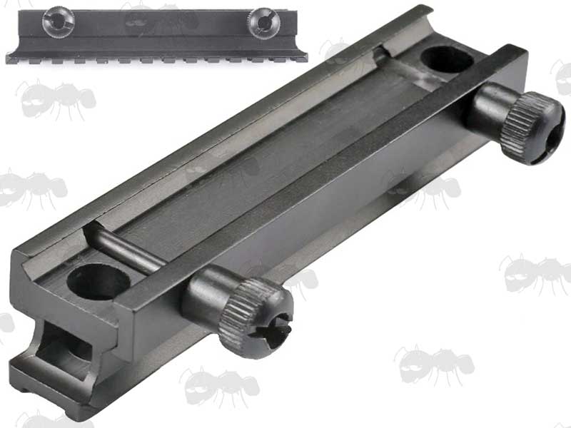 Base View of The Clamping Bolt Shafts on The Medium Profile Long Extended Thirteen Slot Length Weaver Raiser Rail