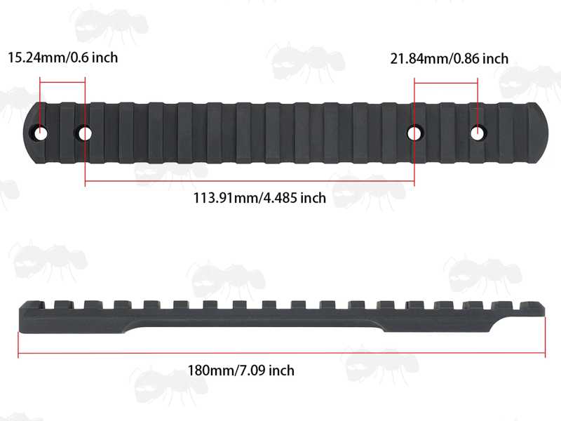 Top and Base View of The Long Action One Piece Remington 700 Steel Picatinny Rail