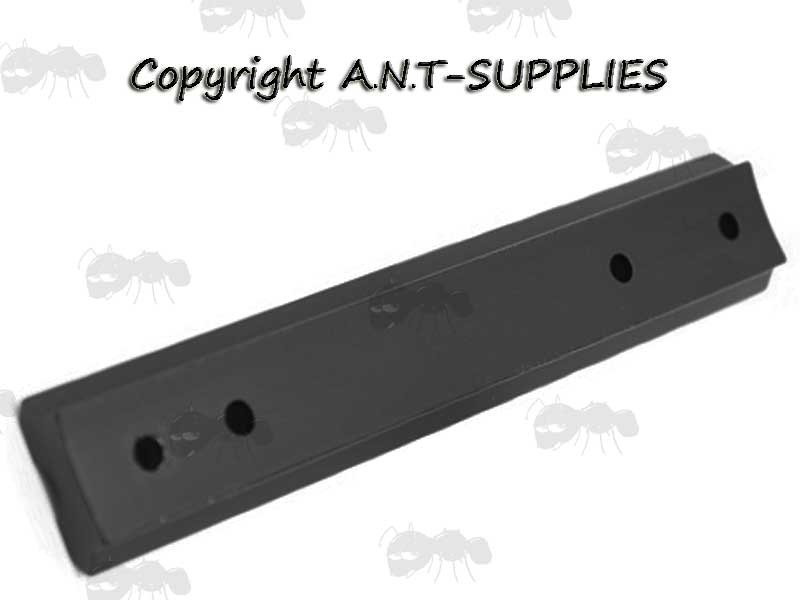 Base View of The Low-Profile Ruger 10/22 Weaver Rail Scope Base Cut Out Channel with Fittings Fitted to Rifle