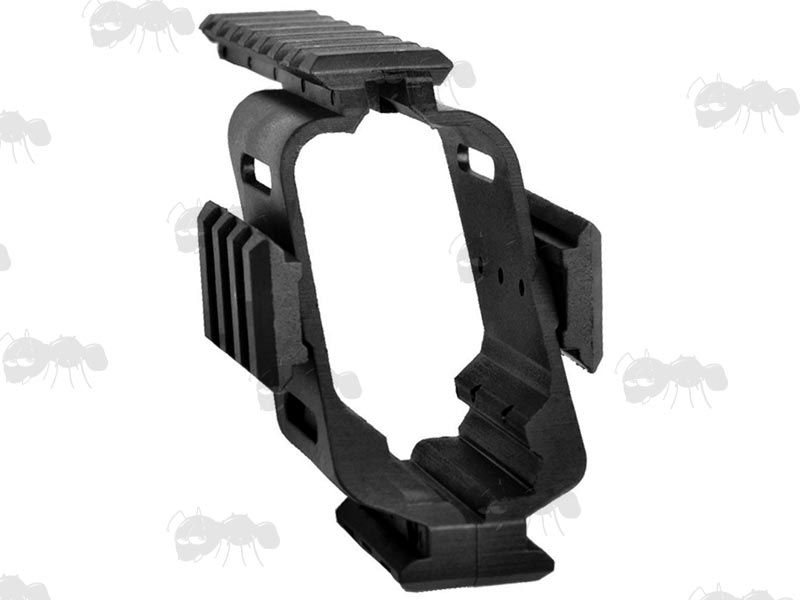 Channel View Of The Black Polymer Universal Fitting Railed Pistol Scope Rail Mount