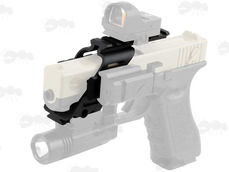 Black Polymer Universal Fitting Railed Pistol Scope Rail Mount Adapter on Glock Pistol