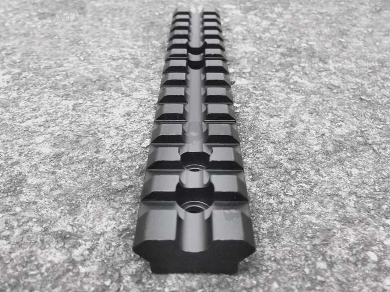 End Profile View of The 140mm Long Weaver / Picatinny Sight Rail with 13 Slots, for Mossberg 500 / 590 / 835 Series Pump Action Shotguns