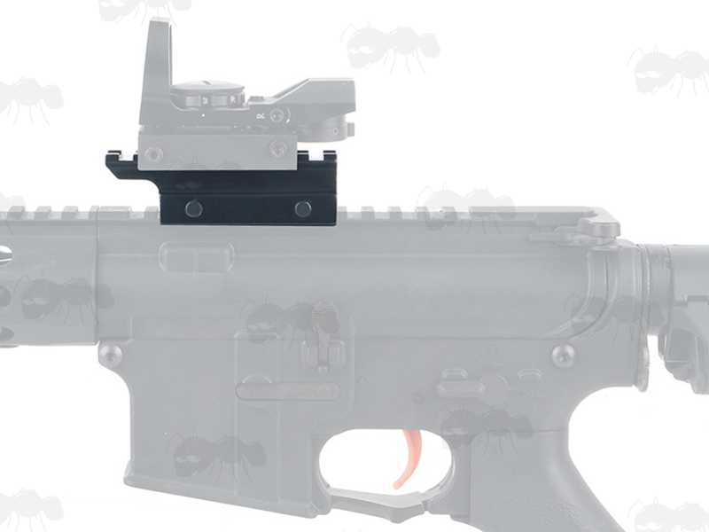 Medium Profile Deluxe Weaver Rail Riser, Medium Length with Extended Rail, Shown with Red Dot Sight Fitted
