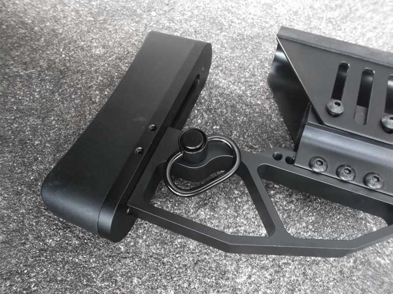 Skeletonised Style Collapsible Tactical Rifle Buttstock in Black with Push Fit Socket Swivel
