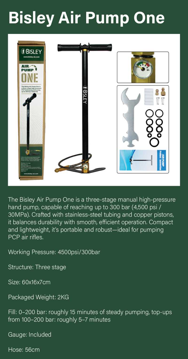 Bisley One Black Hand-Powered Three-Stage Manual Stirrup Pump for PCP Airguns