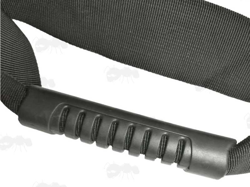 Close-Up View of The Moulded Plastic Grip on The All Black Nylon HPA Tank Carry Handle Attachment