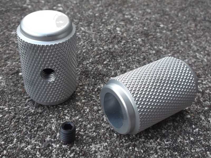 Two Silver AK Charging / Cocking Handle Extension Grips with Grub Screw