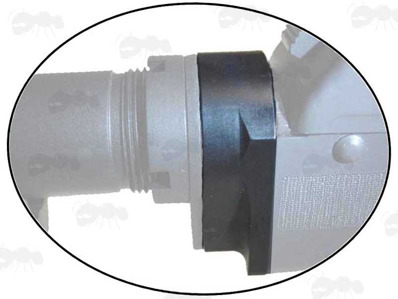 Black All Metal Buffer Tube Thread Adapter for AK Rifle Shown Fitted with Buffer Tube Installed