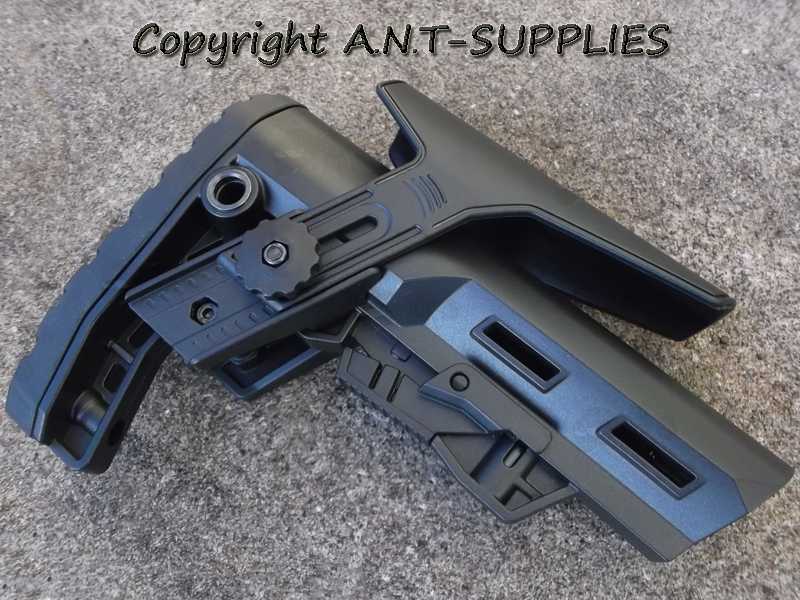 DP08 Black Polymer Collapsible Tactical Rifle Buttstock with Adjustable Cheek Rest Riser