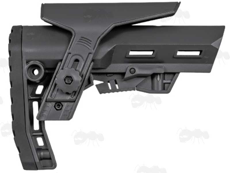 DP08 Black Polymer Collapsible Tactical Rifle Buttstock with Adjustable Cheek Rest Riser