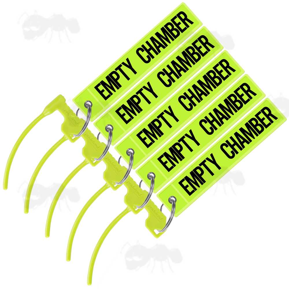 Pack of Five High-Visibility Green Reflective Empty Chamber Safety Flags with Plastic Breech Plugs