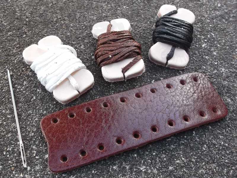 Brown Full Grain Leather Wrap with Assortment of Thread Colours for Standard Length Levers on Lever Action Rifles