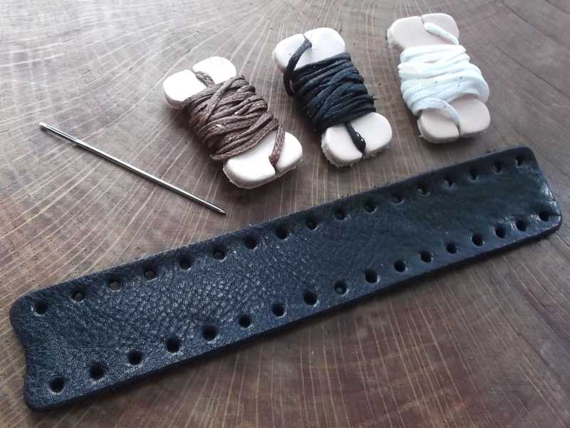 Black Full Grain Leather Wrap with Assortment of Thread Colours for Long Length Levers on Lever Action Rifles