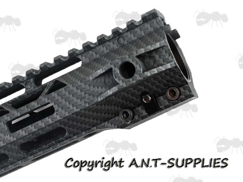 Fitting End View of The AR Style Carbon Fiber M-Lok Free Float Handguard