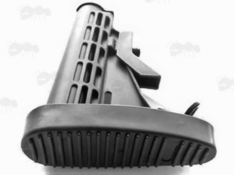 M4 Retractable Stock Black Rubber Recoil Butt Pad, Shown Fitted to a Black Coloured Retractable Buttstock