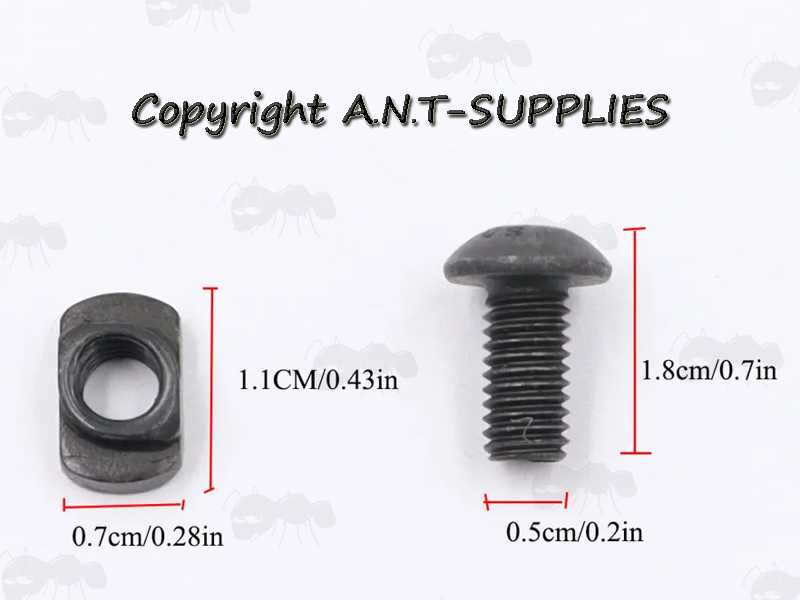 One Black Steel M-Lok Rail Fitting T-Nut and Domed Head Screw with 5mm Threads