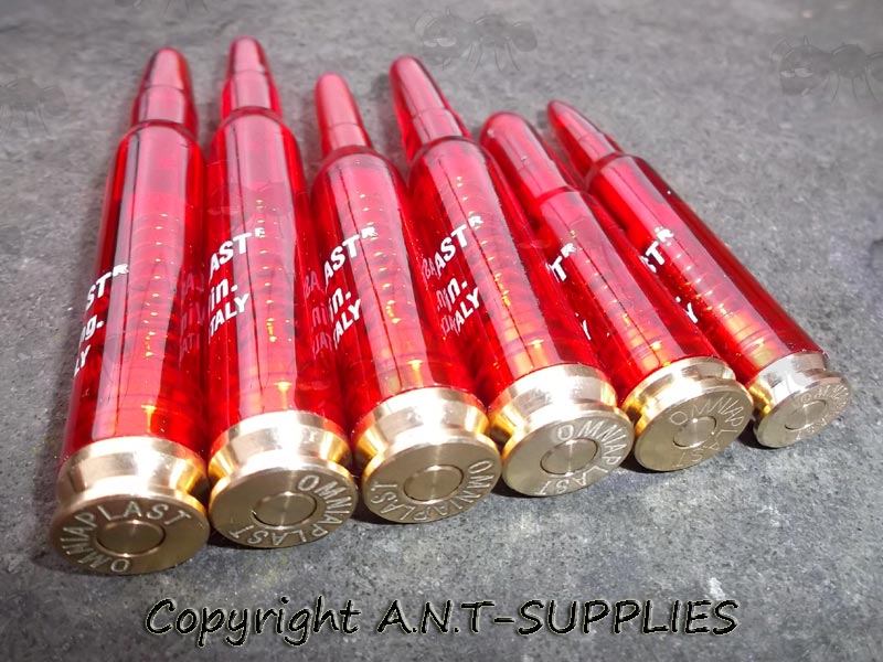 Six Assorted Omniaplast Plastic Body Rifle Snap Caps with Metal Rims, in .223, .243, .270, .308, 30-06 and 7.62x39K Calibres