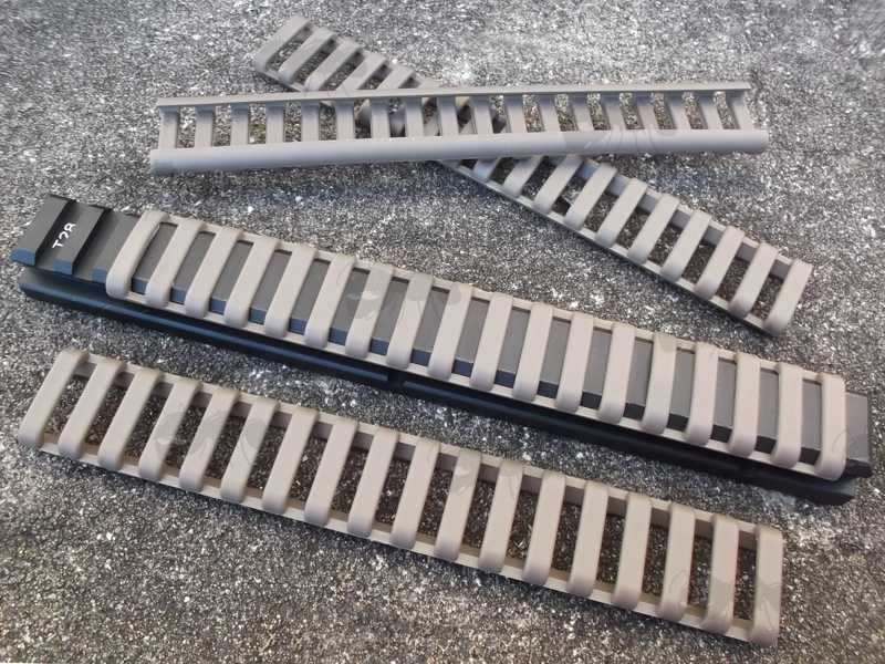 Dark Earth Rubber Four Piece Ladder Style Rail Covers Set, Shown with an L85 Rail Adapter