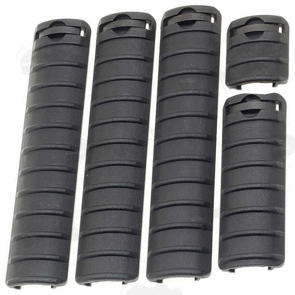 Four Piece Black Coloured Ribbed Rail Covers for Weaver / Picatinny Handguards