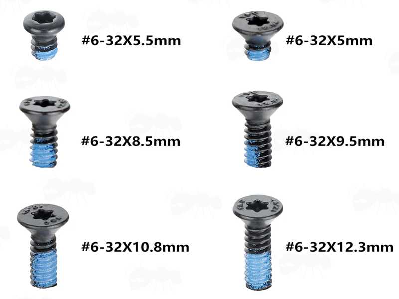 Selection of Six #6-32 Replacement Scope Rail / Mount Screws with Flat T10 Heads