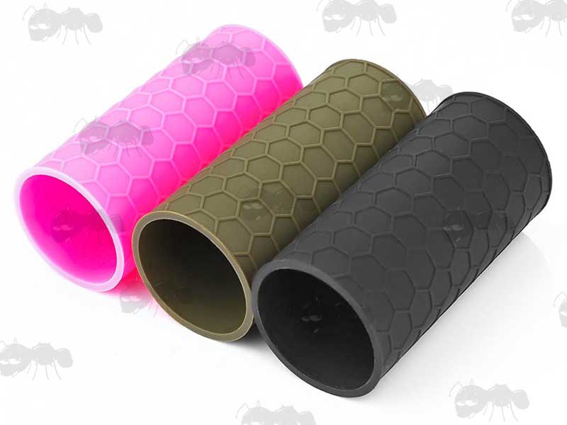 Black, Green and Pink Coloured Hexagon Textured Rubber Slip-on Grip Cover Sleeve Tube