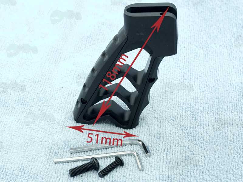Dimensions of The Tac Rifle Black Metal Pistol Grip in Skeletonised Design