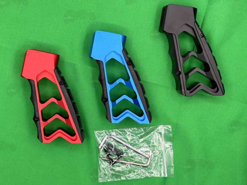 Tac Rifle Black, Blue and Red Metal Pistol Grips in Skeletonised Design