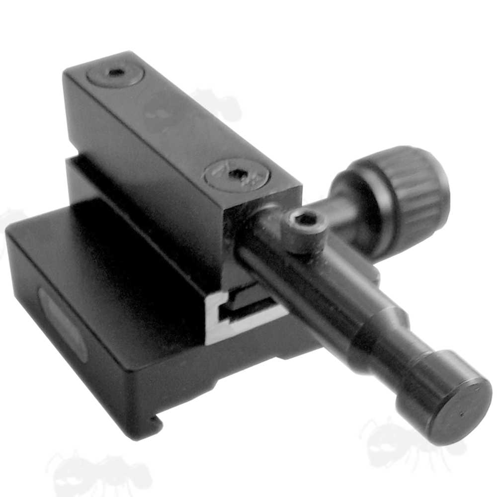 ARCA Swiss Dovetail Rail to Anschutz / UIT T-Channel Rail Adapter Fitted with a Bipod Spigot Bar