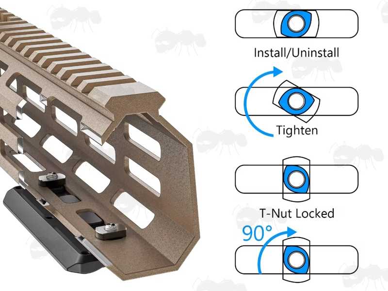 Inner View of an M-Lok Rifle Handguard M-Lok Fittings of The 80mm Long Black Anodised Aluminium ARCA Swiss Tripod Mounting Plate