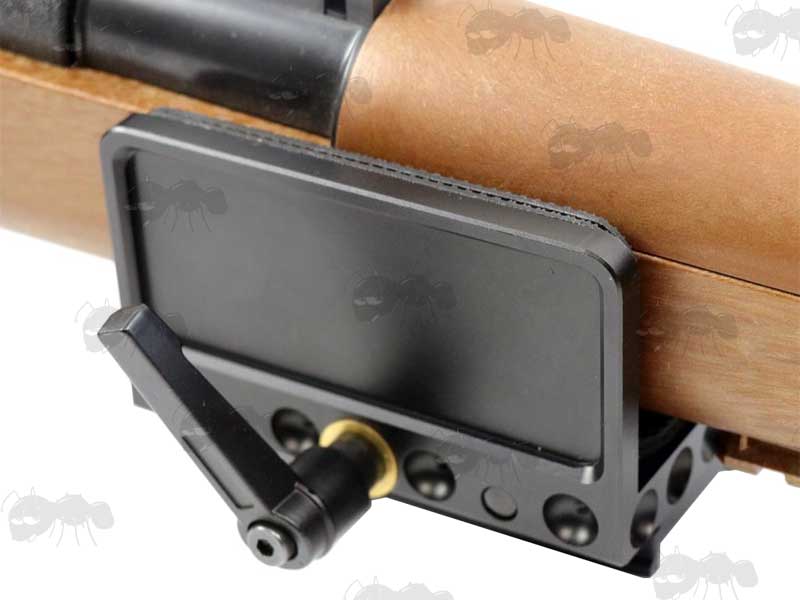 All Black Metal Rifle Tripod Fitting Saddle Mount Rest in Use with Rifle