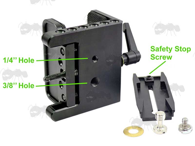 Arca-Swiss Base Plate View of The All Black Metal Rifle Tripod Fitting Saddle Mount Rest