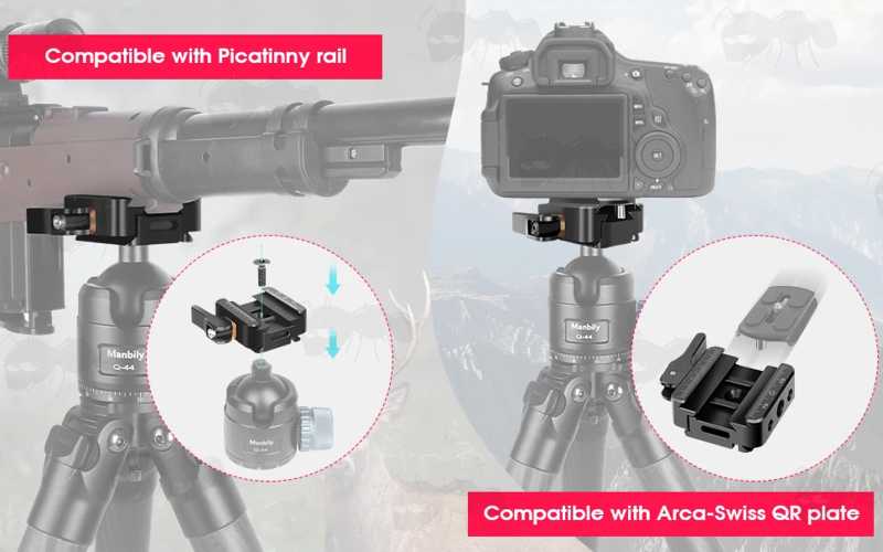 Black Anodised Aluminium ARCA-Swiss Tripod Multi Mount Base Plate Adapter with Quick-Release Lever, Shown Fitted to Tripod Head