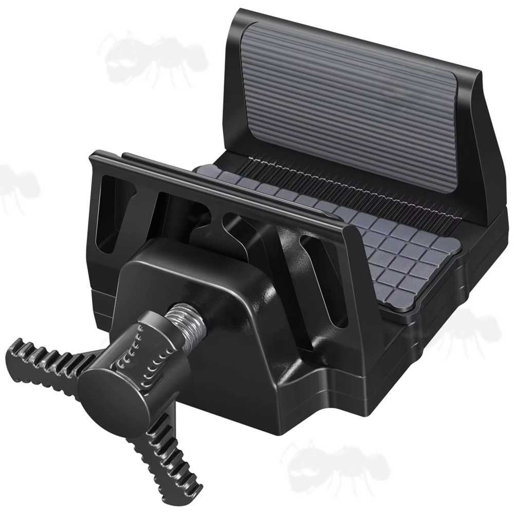 Black Finished Metal Rifle Tripod Fitting Saddle Mount Rest with Oversized Tension Knob, for 1/4-20 and 3/8-16 Threaded Camera / Rifle Shooting Bipod or Tripod Sticks