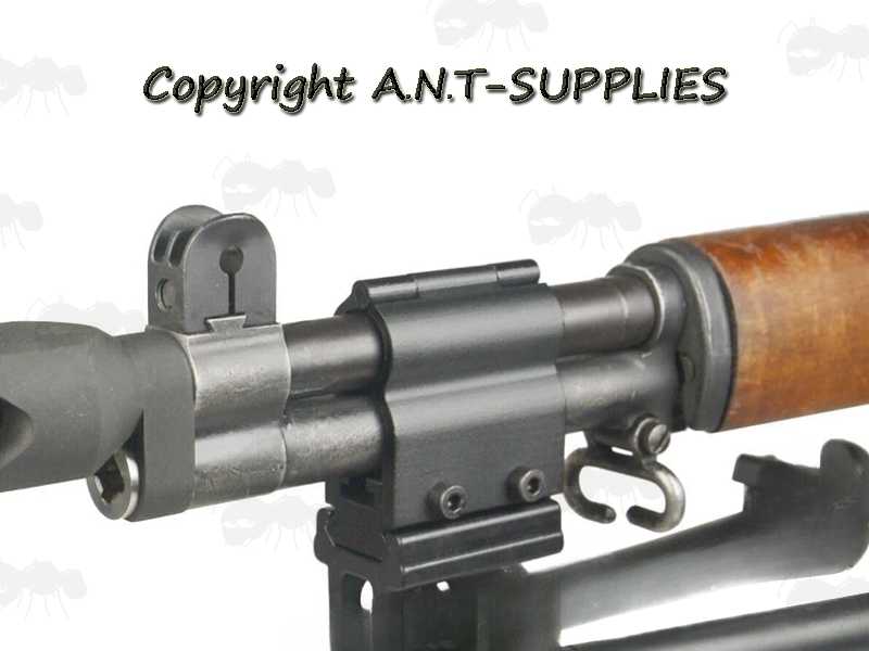 Accessory Rail Mount for Fitting Lights, Lasers, Bipods and Slings, Shown Fitted to a M1 Garand Rifle Barrel